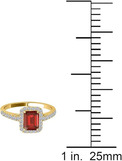 1.85 Carat Emerald Cut Garnet And Diamond Ring In 10K Solid Rose, White & Yellow Gold, Best Valentinesday Gift