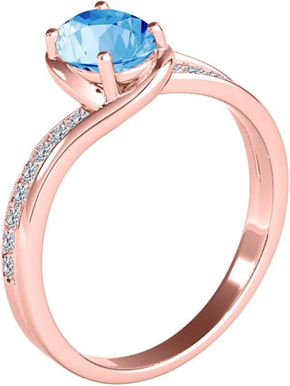 10K 1.40 Carat Oval Shape Blue-Topaz And Diamond Ring In Rose, White & Yellow Gold, Best Valentinesday Gift