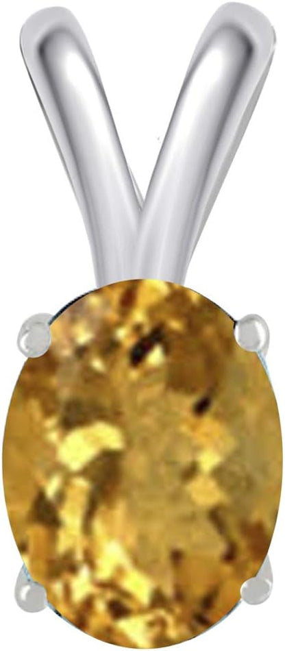 0.80Ct Oval Citrine Pendant in 14k White Gold (7x5 mm), Best Valentinesday Gift