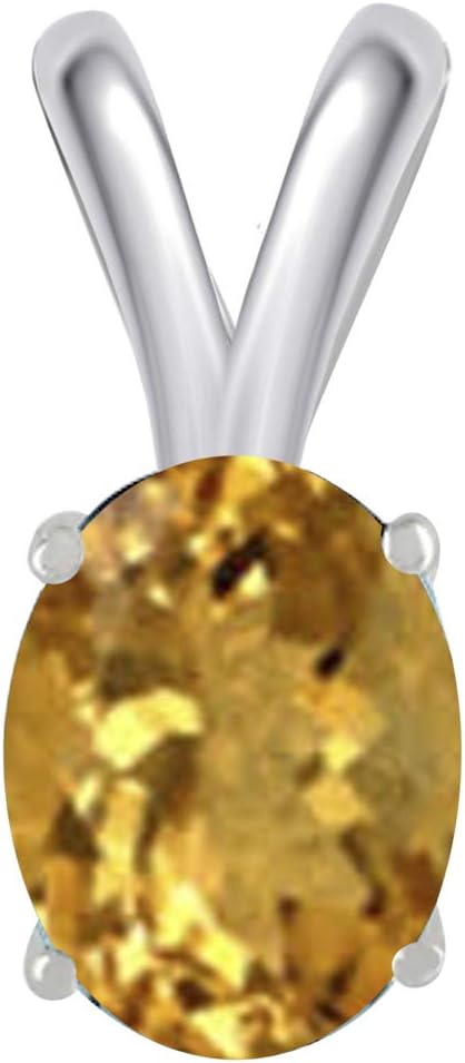 1.70Ct Oval Citrine Pendant in 14k White Gold (9x7 mm), Best Valentinesday Gift