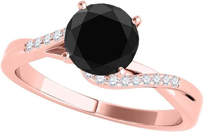 AoneJewelry 1.10 Carat Black & White Diamond Solitaire Style/ Engagement Ring In 14K Rose Gold, Best Valentinesday Gift