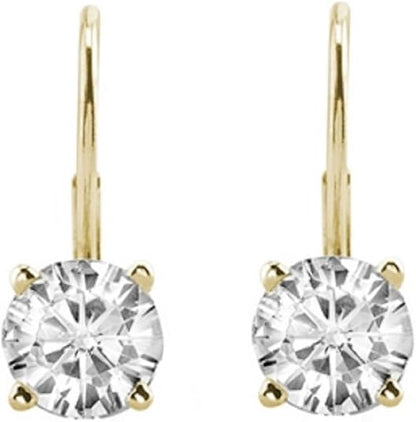 0.20 Carat Brilliant Cut White Diamonds Leverback Earring In14K Yellow Gold for Women All Occasions