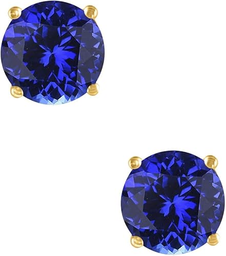 AoneJewelryRound Tanzanite Earrings for Women In 14k Yellow Gold Prong-Setting Gemstone Wedding Jewelry Collection