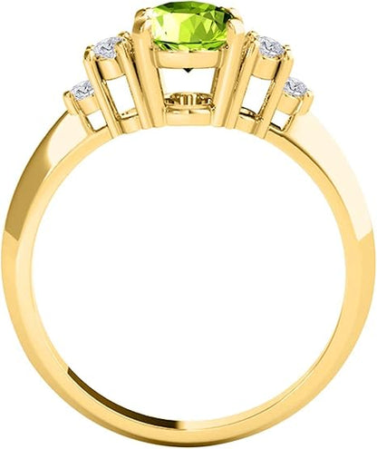 1.55 Carat 10K Yellow Gold Peridot & White Diamond Gemstone/Seven Stone Ring, Best Valentinesday Gift