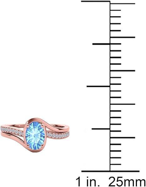 10K 1.40 Carat Oval Shape Blue-Topaz And Diamond Ring In Rose, White & Yellow Gold, Best Valentinesday Gift