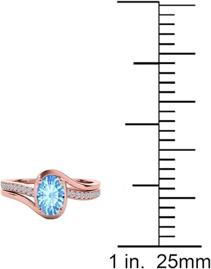 10K 1.40 Carat Oval Shape Blue-Topaz And Diamond Ring In Rose, White & Yellow Gold, Best Valentinesday Gift