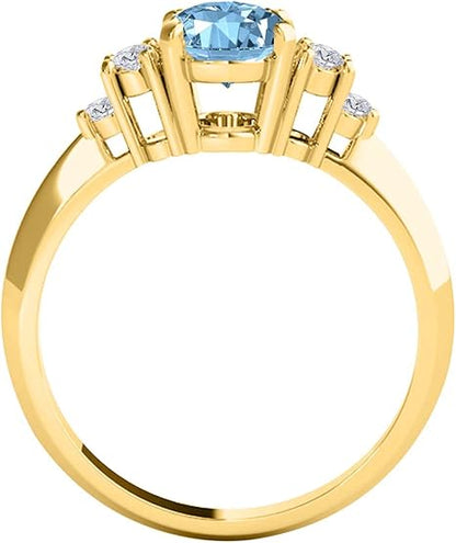 1.55 Carat Aquamarine & Diamond Gemstone Ring In 10K Solid Yellow Gold, Best Valentinesday Gift