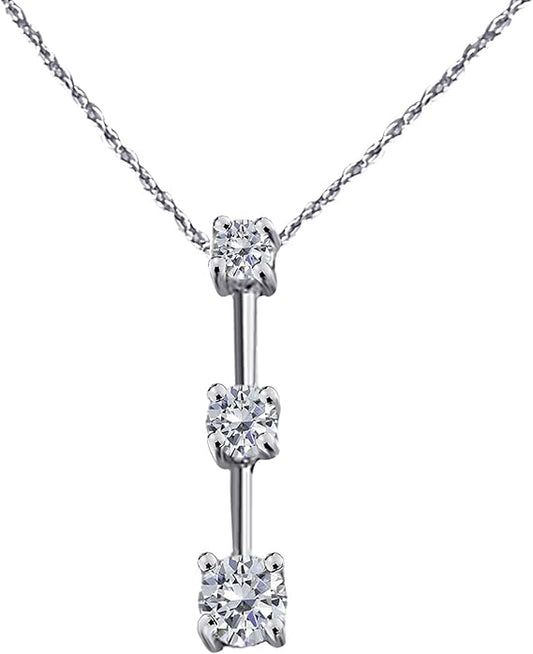 2.0 Carat Lab Grown White Diamond Three-Stone Pendant Necklace For Women In 14K Rose, Yellow and White Gold with Gold Plated 925 Sterling Silver 18" Box Chain