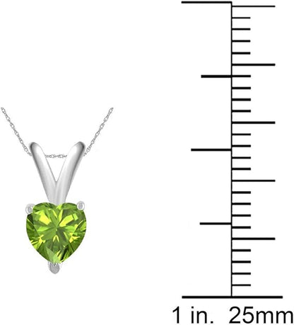 AoneJewelry 0.25Ct Heart Peridot Pendant in 14k White Gold (4 mm), Best Valentinesday Gift