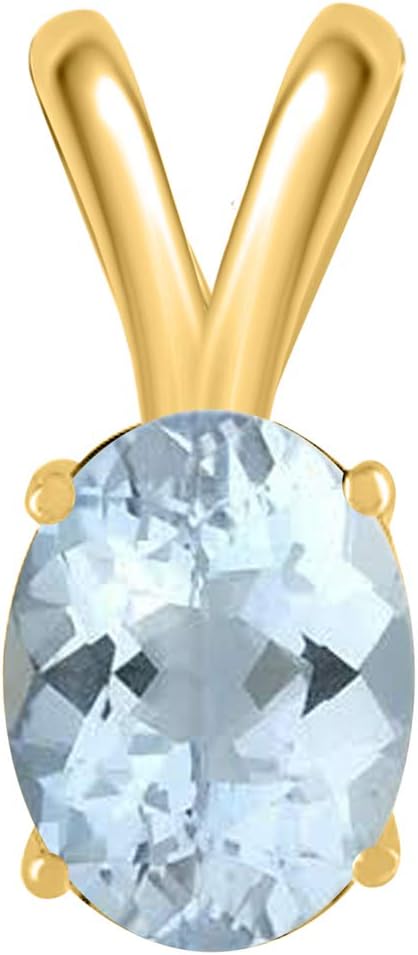 1.20Ct Oval Aquamarine Pendant in 14k Yellow Gold (8x6 mm), Best Valentinesday Gift