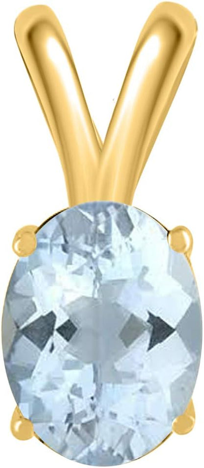 0.80Ct Oval Aquamarine Pendant in 14k Yellow Gold (7x5 mm), Best Valentinesday Gift