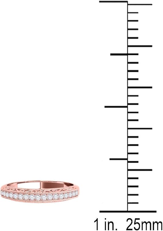 AoneJewelry 1/5 Ct Diamond Milgrained Wedding Band In Solid 10K Rose Gold, Best Valentinesday Gift