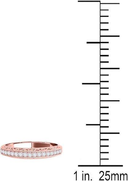 AoneJewelry 1/5 Ct Diamond Milgrained Wedding Band In Solid 10K Rose Gold, Best Valentinesday Gift