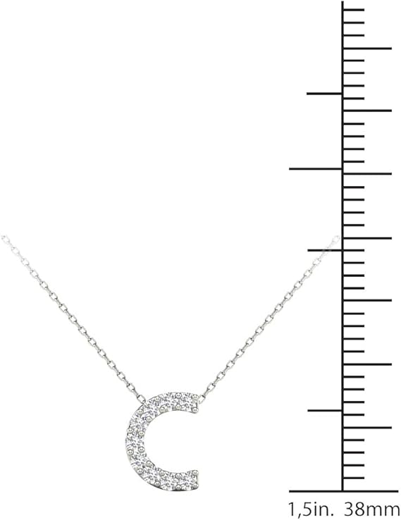 AoneJewelry 0.09 Carat Natural White Diamond Initial C Pendant Necklace For Women In 14K Yellow and White Gold with 18" Gold Cable Chain