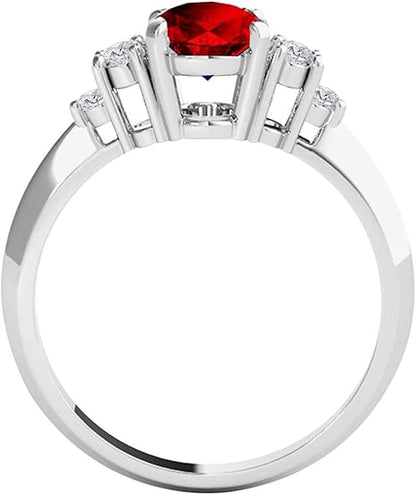 1.55 Carat Garnet & White Diamond Gemstone Ring In 10K White Solid Gold, Best Valentinesday Gift