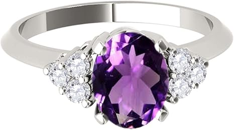 10K White Gold Oval Shape Amethyst & Diamond Gemstone Ring 1.55 Carat, Best Valentinesday Gift