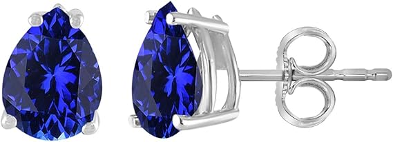 AoneJewelryPear Tanzanite Earrings for Women in 14k White Gold (6x4 mm) Prong-Setting Gemstone Wedding Jewelry Collection