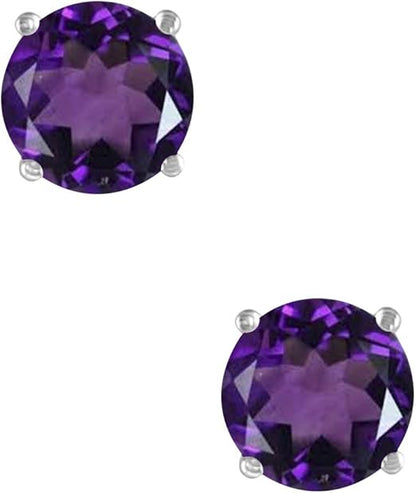 AoneJewelryRound Amethyst Earrings for Women In 14k White Gold Prong-Setting Gemstone Wedding Jewelry Collection