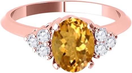 10K Rose Gold 1.55 Carat Oval Shape Citrine & Diamond Gemstone Ring, Best Valentinesday Gift