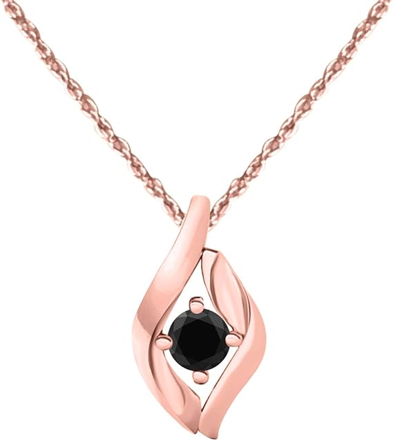 1/2 Carat Natural Black Diamond Pendant In 10K Rose, White & Yellow Gold, Best Valentinesday Gift