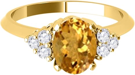 10K Yellow Gold 1.55 Carat Oval Shape Citrine & Diamond Gemstone Ring, Best Valentinesday Gift