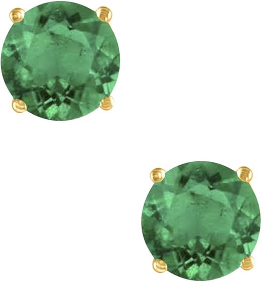 AoneJewelryRound Emerald Earrings for Women In 14k Yellow Gold Prong-Setting Gemstone Wedding Jewelry Collection