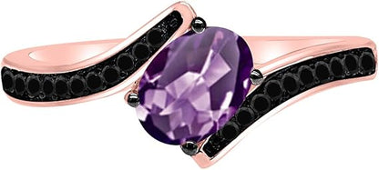 Aonejewelry 1.00 Carat Amethyst And Black Diamond Ring In 14K Rose Yellow White Gold, Best Valentinesday Gift