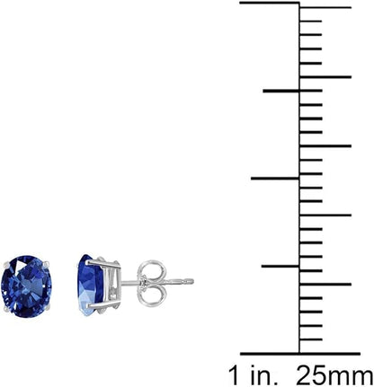 AoneJewelryOval Sapphire Earrings for Women in 14k White Gold (6x4 mm) Prong-Setting Gemstone Wedding Jewelry Collection