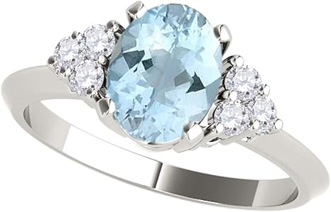 1.55 Carat Aquamarine & Diamond Gemstone Ring In 10K Solid White Gold, Best Valentinesday Gift