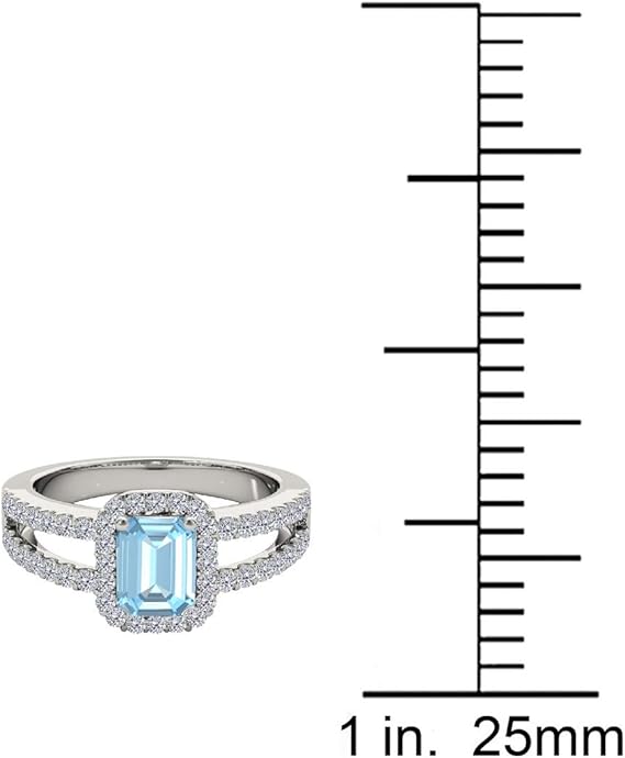 2 Cttw Emerald Cut Natural Aquamarine And Diamond Ring In 10K Solid White Gold (I-J, I1-I2) Gemstone Emerald Cut Natural Diamond Aquamarine, Best Valentinesday Gift