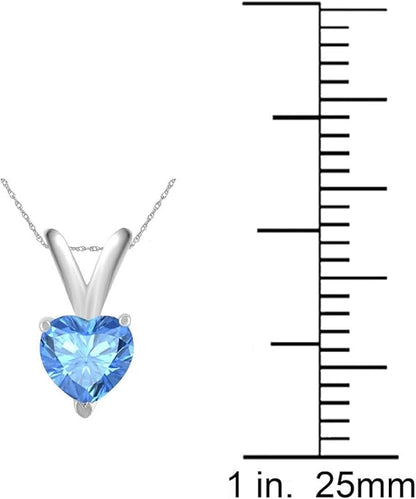 AoneJewelry 0.25Ct Heart Blue Topaz Pendant in 14k White Gold (4 mm), Best Valentinesday Gift