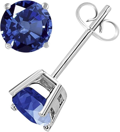 AoneJewelryRound Sapphire Earrings for Women In 14k White Gold Prong-Setting Gemstone Wedding Jewelry Collection