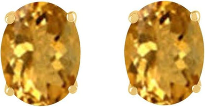 AoneJewelryOval Citrine Earrings for Women in 14k Yellow Gold (6x4 mm) Prong-Setting Gemstone Wedding Jewelry Collection