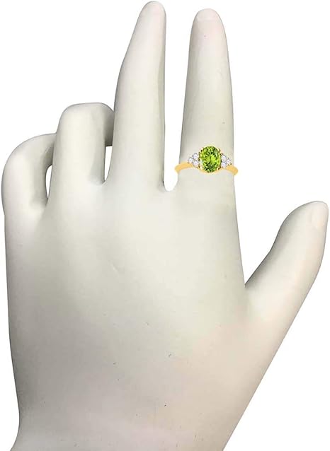 1.55 Carat 10K Yellow Gold Peridot & White Diamond Gemstone/Seven Stone Ring, Best Valentinesday Gift