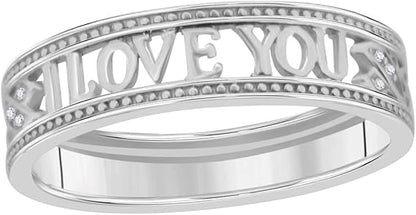 AoneJewelry 0.10 Carat Diamond I Love You Lightweight Wedding Band In 10K Solid White, Rose & Yellow Gold Sold, Best Valentinesday Gift