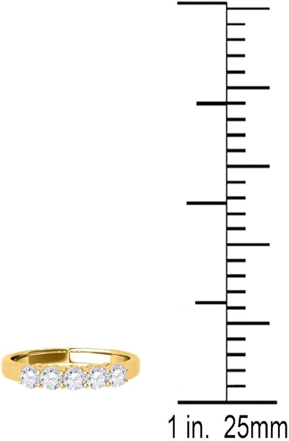 AoneJewelry 1.00 Carat 14K Yellow Gold Diamond (I-J/ I1-I2) Five Stone Wedding Band, Best Valentinesday Gift