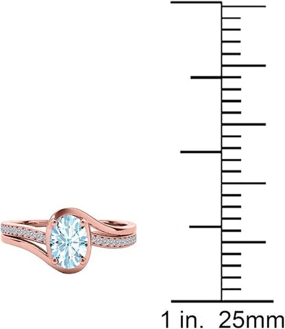 10K Aquamarine Diamond Ring 1.40 Carat In Solid Rose, White & Yellow Gold, Best Valentinesday Gift