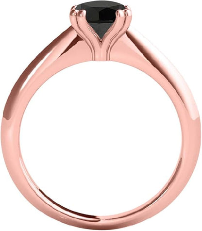 1.00 Carat Black Diamond Solitaire Ring In 10K Solid White, Yellow & Rose Gold, Best Valentinesday Gift