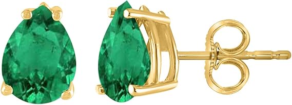 AoneJewelryPear Emerald Earrings for Women in 14k Yellow Gold (6x4 mm) Prong-Setting Gemstone Wedding Jewelry Collection