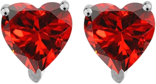 AoneJewelryHeart Garnet Earrings for Women in 14k White Gold (4mm) Prong-Setting Gemstone Wedding Jewelry Collection