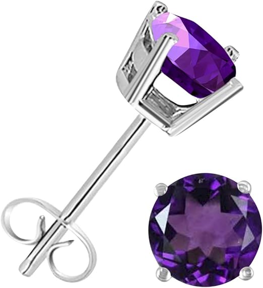 AoneJewelryRound Amethyst Earrings for Women In 14k White Gold Prong-Setting Gemstone Wedding Jewelry Collection