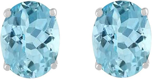 AoneJewelryOval Aquamarine Earrings for Women in 14k White Gold (6x4 mm) Prong-Setting Gemstone Wedding Jewelry Collection