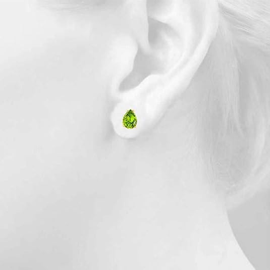 AoneJewelryPear Peridot Earrings for Women in 14k Yellow Gold (6x4 mm) Prong-Setting Gemstone Wedding Jewelry Collection