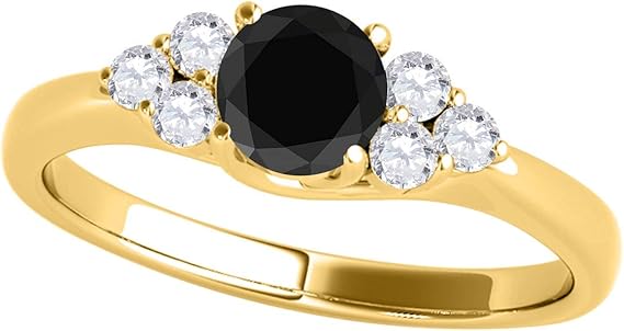 AoneJewelry 1.50 Carat 10K Yellow Gold Black & White Diamond Seven Stone Engagement Ring, Best Valentinesday Gift