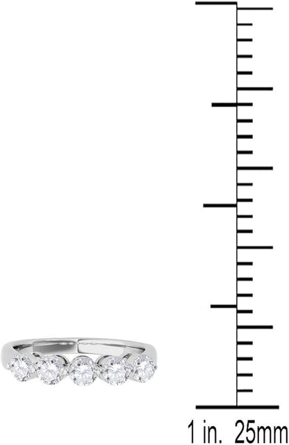 AoneJewelry 0.75 Carat Round White Diamond Five Stone Wedding Band In 14K White Gold, Best Valentinesday Gift