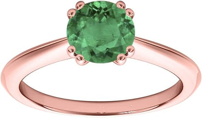 10K White, Yellow & Rose Gold 1.00 Carat Natural Round Emerald Gemstone Solitaire Ring, Best Valentinesday Gift