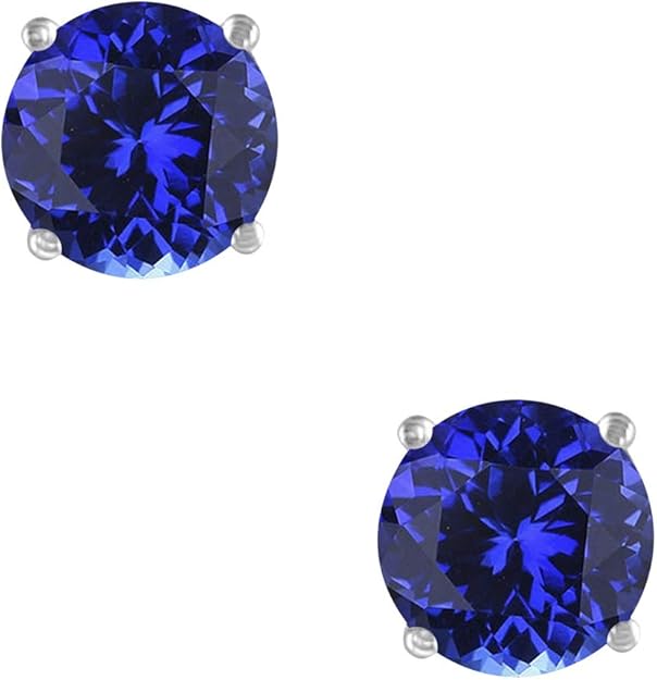 AoneJewelryRound Tanzanite Earrings for Women In 14k White Gold Prong-Setting Gemstone Wedding Jewelry Collection