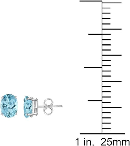 AoneJewelryOval Aquamarine Earrings for Women in 14k White Gold (6x4 mm) Prong-Setting Gemstone Wedding Jewelry Collection