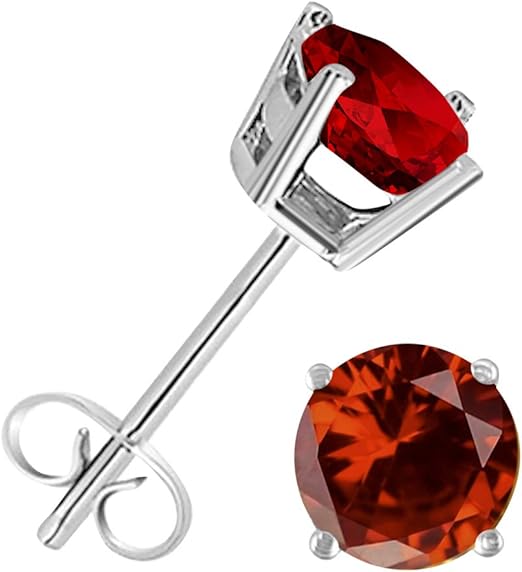 AoneJewelryRound Garnet Earrings for Women In 14k White Gold Prong-Setting Gemstone Wedding Jewelry Collection