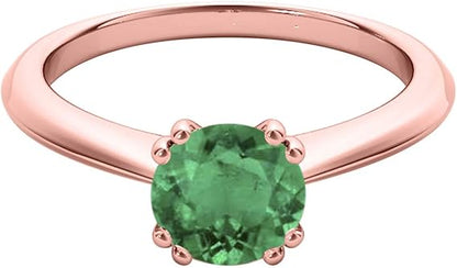 10K White, Yellow & Rose Gold 1.00 Carat Natural Round Emerald Gemstone Solitaire Ring, Best Valentinesday Gift